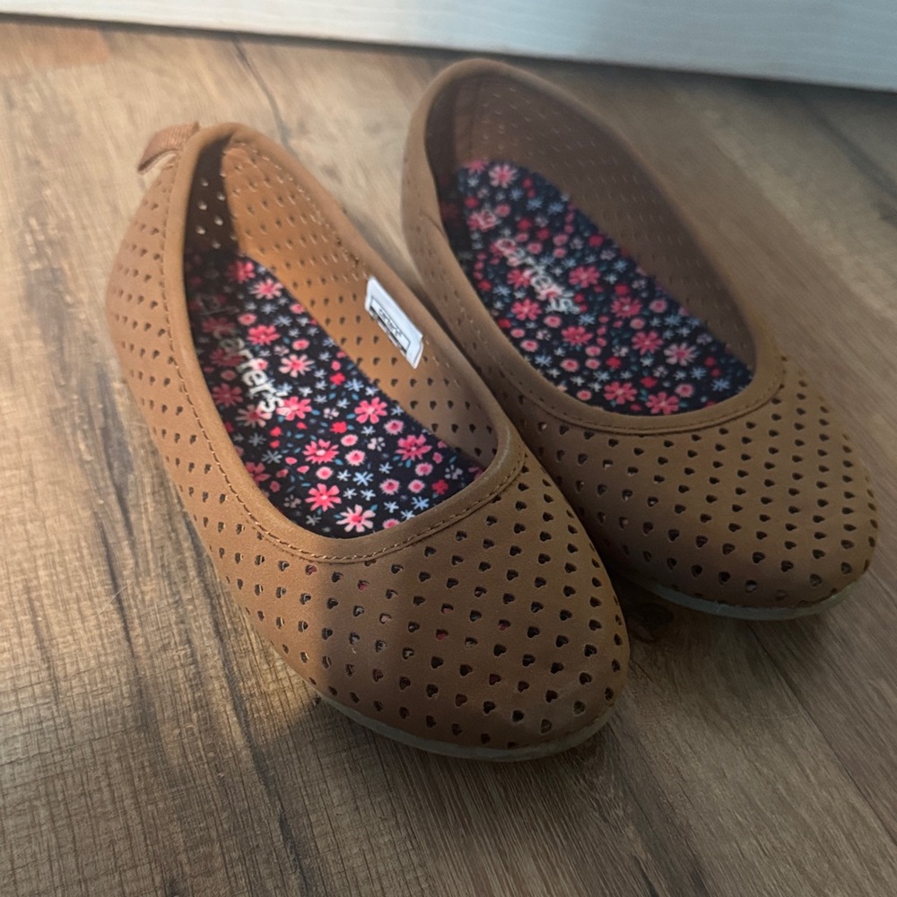 Carter's Tan Perforated Flats with Floral Insole